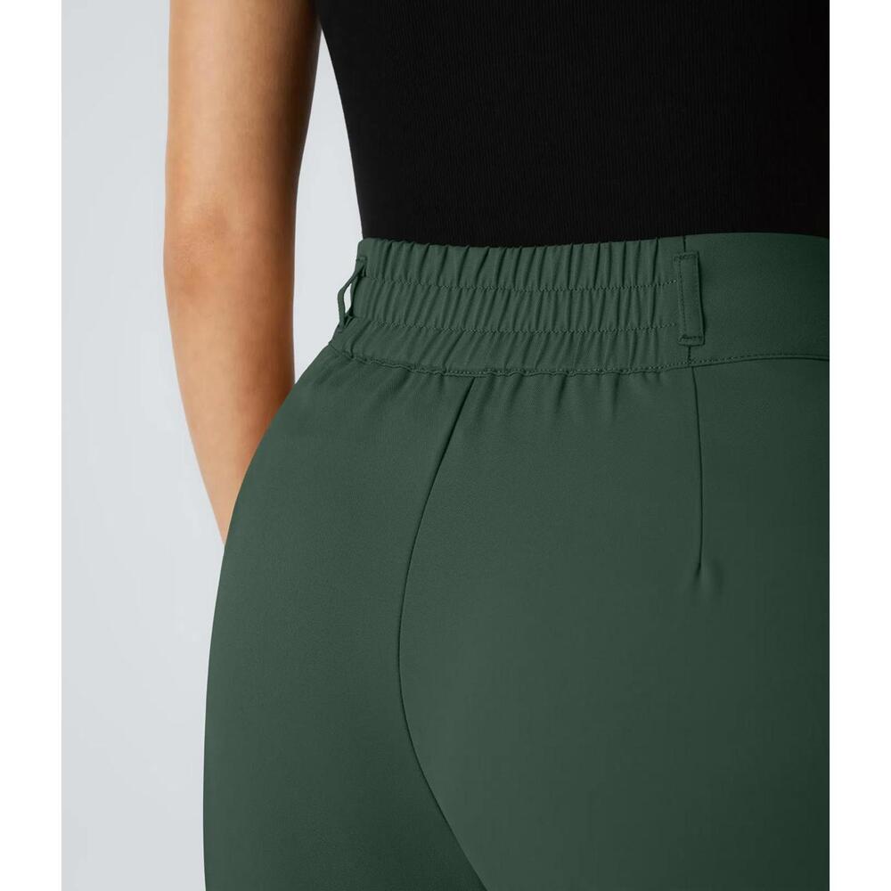 NWT Halara High Waisted Shirred Straight Leg Work Pants Dark Green M Petite - Picture 9 of 13